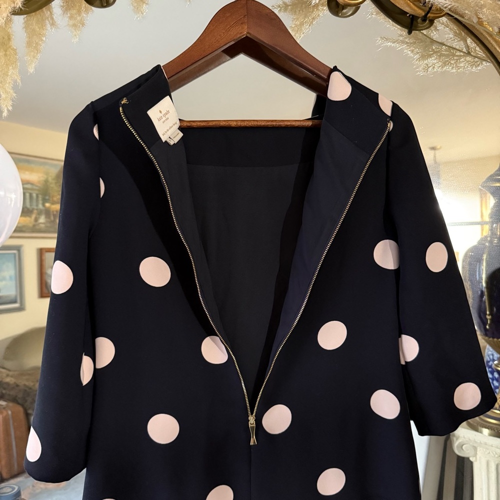 Kate Spade Navy & Light Pink Polka Dot Mini Dress with Boat Neck - Picture 10 of 11